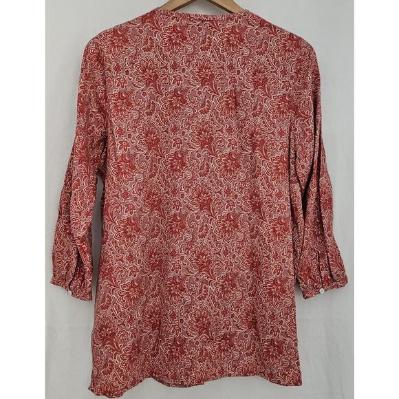 Lands' End Tunic Womens Sz Medium 3/4 Slv Brushed Twill Red Pink Paisley 511833 - Picture 7 of 9